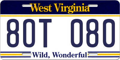 WV license plate 8OT080