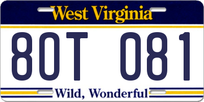 WV license plate 8OT081