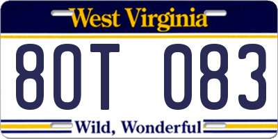 WV license plate 8OT083