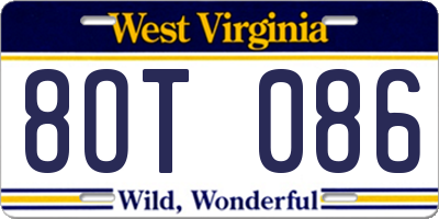 WV license plate 8OT086