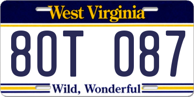 WV license plate 8OT087