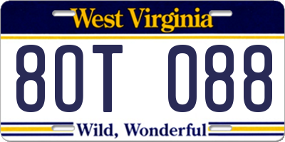 WV license plate 8OT088