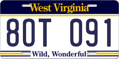 WV license plate 8OT091