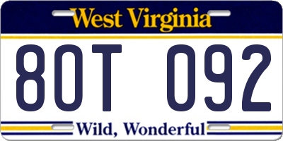WV license plate 8OT092
