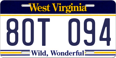 WV license plate 8OT094