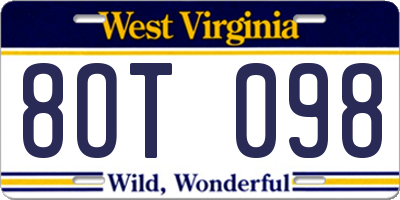 WV license plate 8OT098