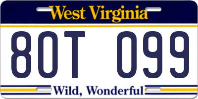 WV license plate 8OT099