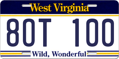 WV license plate 8OT100
