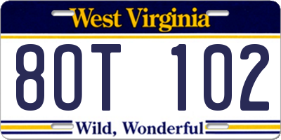 WV license plate 8OT102