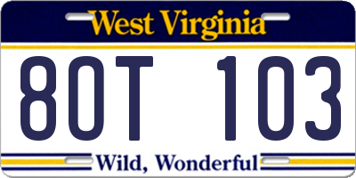WV license plate 8OT103