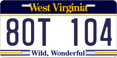 WV license plate 8OT104