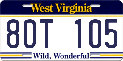 WV license plate 8OT105
