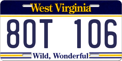 WV license plate 8OT106