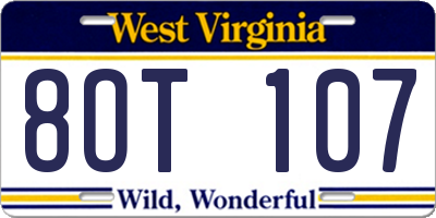 WV license plate 8OT107