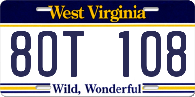 WV license plate 8OT108