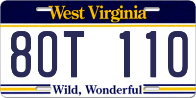 WV license plate 8OT110