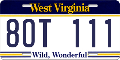 WV license plate 8OT111