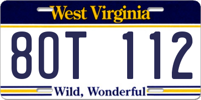 WV license plate 8OT112