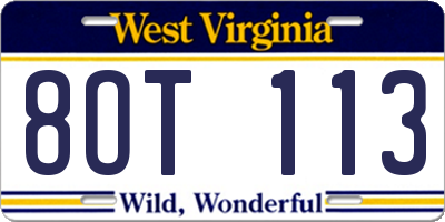 WV license plate 8OT113