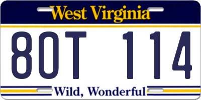 WV license plate 8OT114
