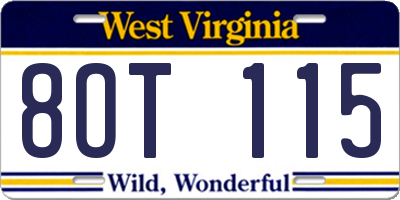 WV license plate 8OT115