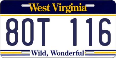 WV license plate 8OT116