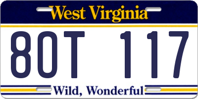 WV license plate 8OT117