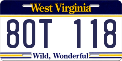 WV license plate 8OT118