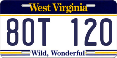 WV license plate 8OT120