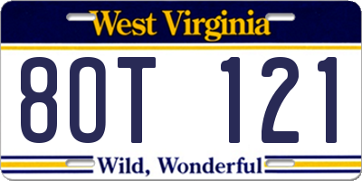 WV license plate 8OT121