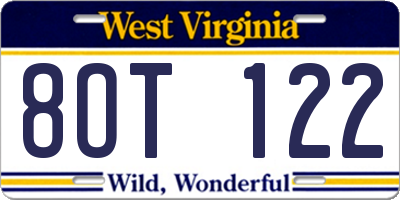 WV license plate 8OT122