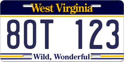 WV license plate 8OT123
