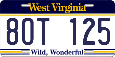 WV license plate 8OT125