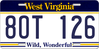 WV license plate 8OT126