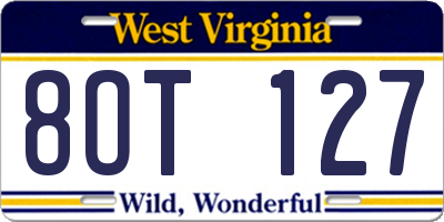 WV license plate 8OT127