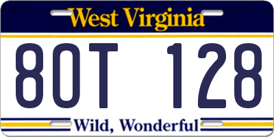 WV license plate 8OT128