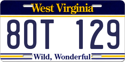 WV license plate 8OT129