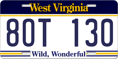 WV license plate 8OT130