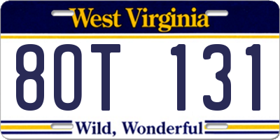 WV license plate 8OT131
