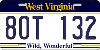 WV license plate 8OT132