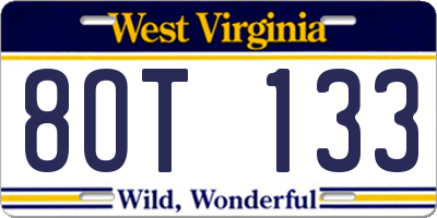 WV license plate 8OT133