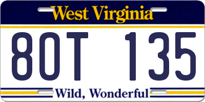 WV license plate 8OT135