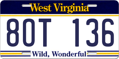 WV license plate 8OT136