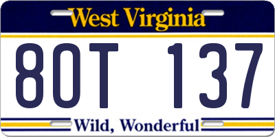 WV license plate 8OT137