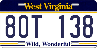 WV license plate 8OT138