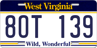 WV license plate 8OT139