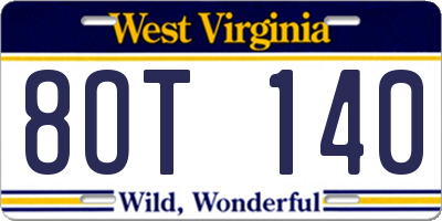 WV license plate 8OT140