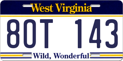 WV license plate 8OT143