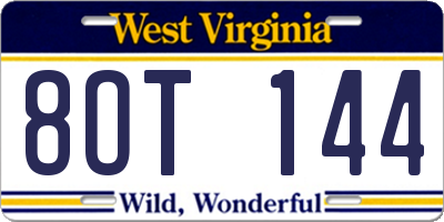 WV license plate 8OT144