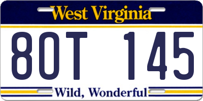 WV license plate 8OT145